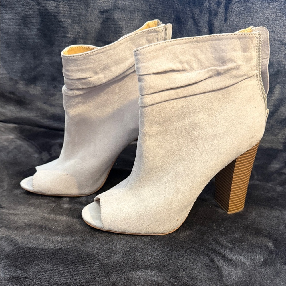 Express Light Gray Suede Peep-Toe Ankle Booties